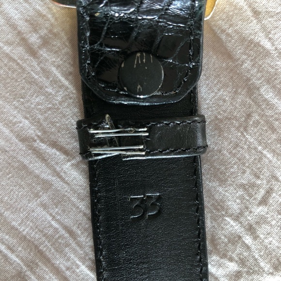 Vintage 90s Kleinberg Sherrill American Black exoticAlligator Gold Buckle Belt M - Picture 4 of 11